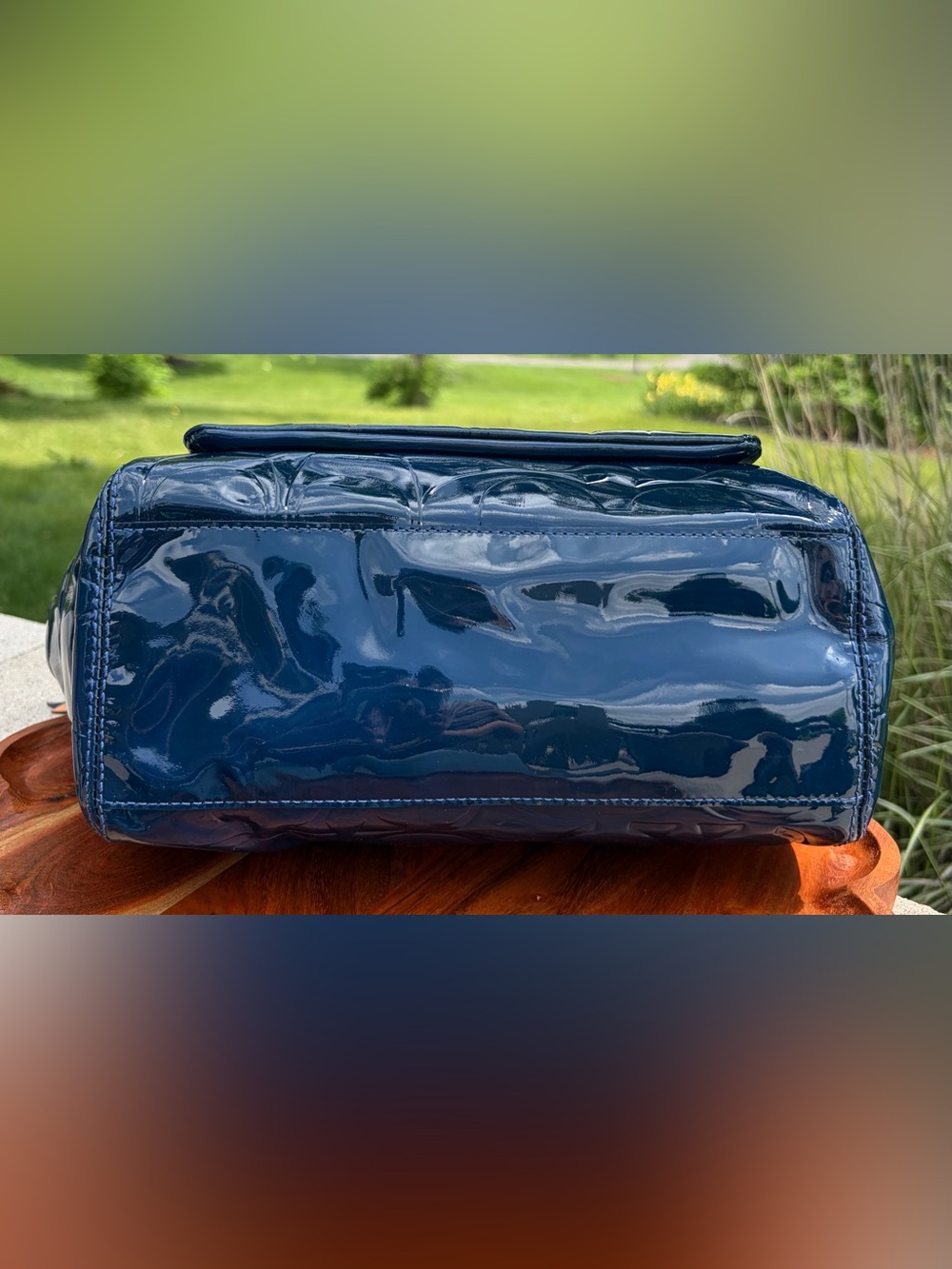 Coach Signature Embossed Leah Navy Patent Leather Tote F14663 - Picture 10 of 17